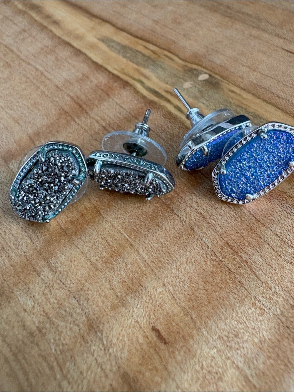 Set of 2 Pairs of Kendra Scott Elaina Drusy Stud Earrings - Blue and Silver